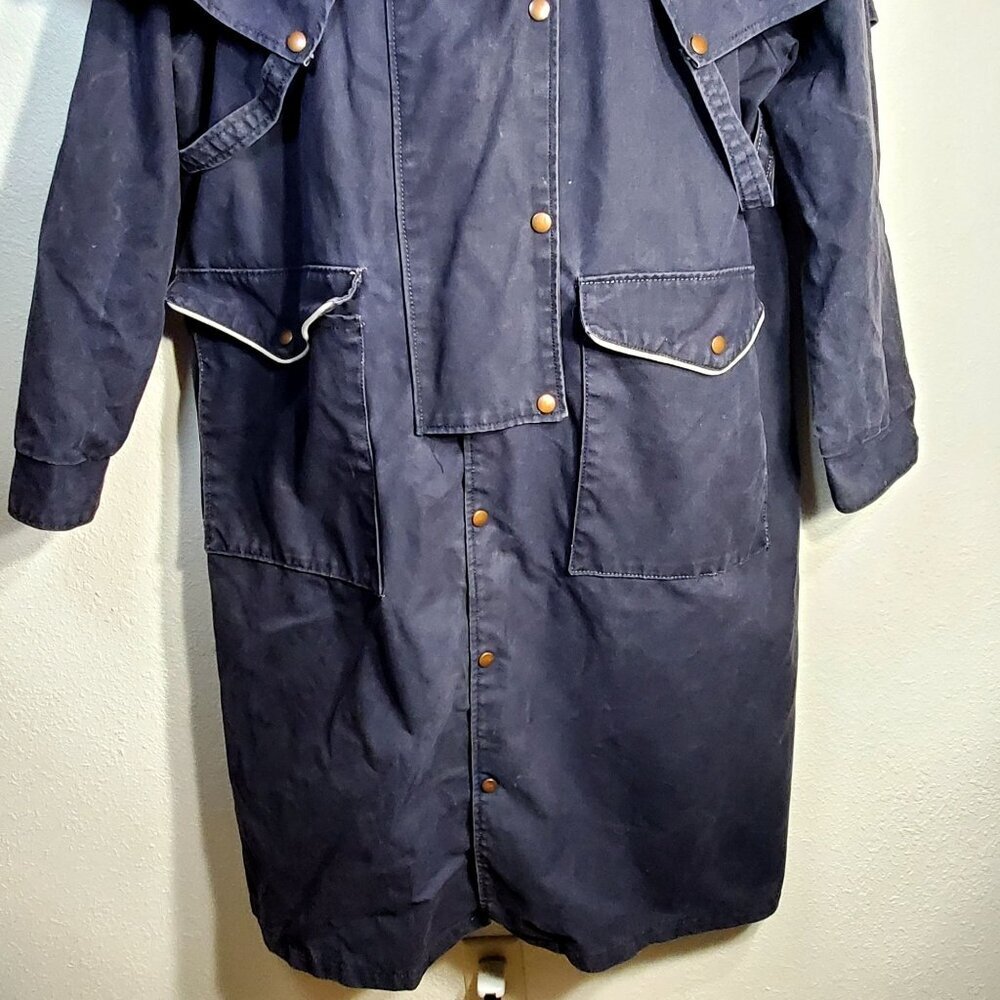 VTG Oilskin Full-Length Duster Coat With Cape Medium 100% Cotton Made In USA - Picture 7 of 16